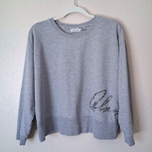 Calvin Klein Gray Rhinestone Logo Crew Neck Sweatshirt XL